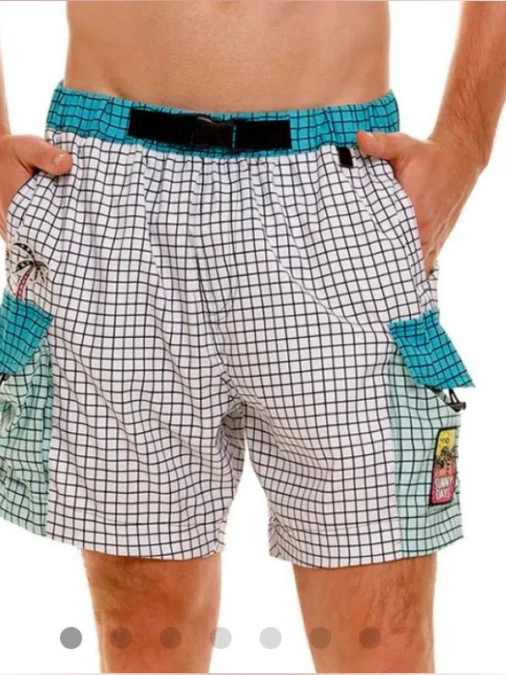 Agua Bendita Marcus Swim Trunks Men’s 38 Grid Print Cargo Pocket Resort Beach